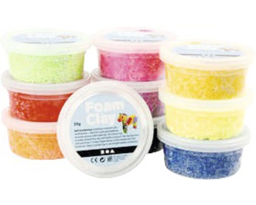 Pâte à modeler mousse multicolore dans des récipients en plastique