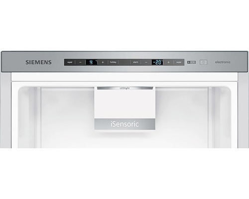 Innenansicht eines Siemens Kühlschranks mit Bedienelementen und LED-Beleuchtung