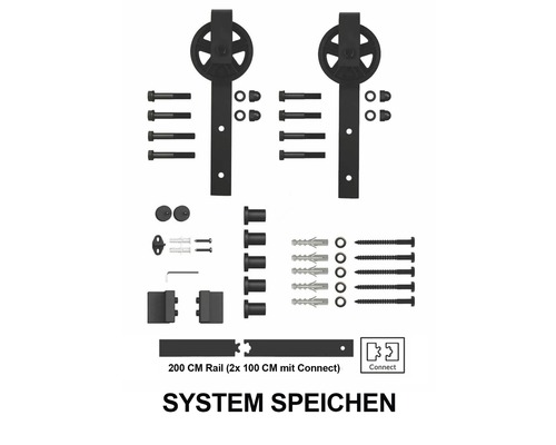 Schiebetürbeschlag Set mit 200 cm Laufschiene und Connect-Symbol