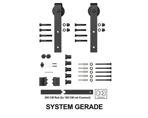 Schiebetürsystem-Set mit 200 Zentimeter Schiene und Zubehör