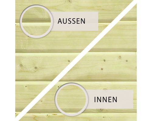 Holzwand mit Darstellung der Aussen- und Innenansicht