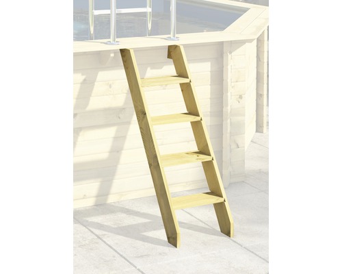 Échelle de piscine en bois avec cinq marches
