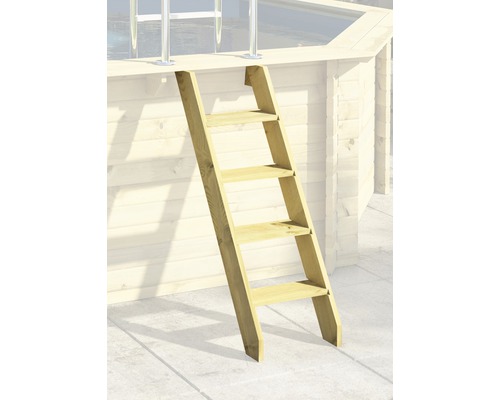 Échelle de piscine en bois avec cinq marches