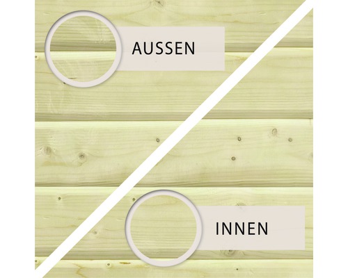 Holzwand mit Darstellung von Aussen- und Innenbereich