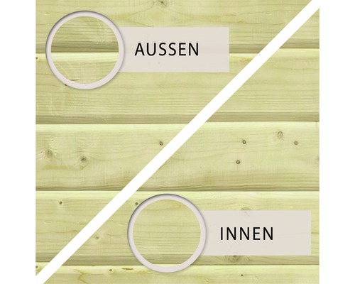 Holzwand mit Darstellung von Aussen- und Innenansicht