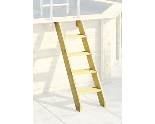 Échelle de piscine en bois avec quatre marches