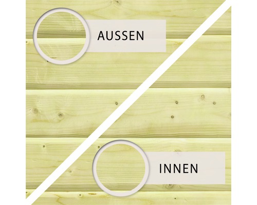 Holzwand mit Darstellung der Außen- und Innenseite