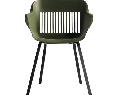 Armlehnstuhl mit Metallbeinen und Kunststoffschale