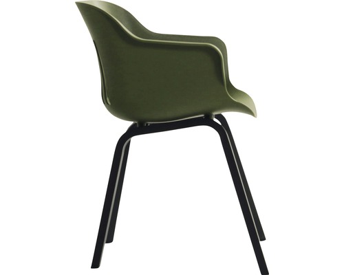 Armlehnstuhl mit Kunststoffschale und Metallbeinen
