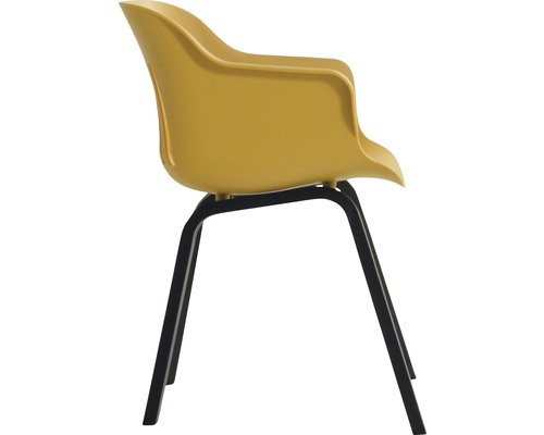 Gelber Armlehnstuhl mit schwarzem Gestell