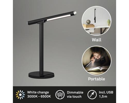 Schreibtischlampe mit Touchdimmer, inklusive USB-Anschluss, zur Nutzung als Wand- oder Tischleuchte