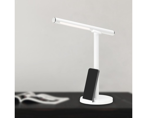 Weisse LED-Tischleuchte mit Smartphone
