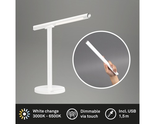 Weiße LED-Tischleuchte mit Touchdimmer und USB-Anschluss