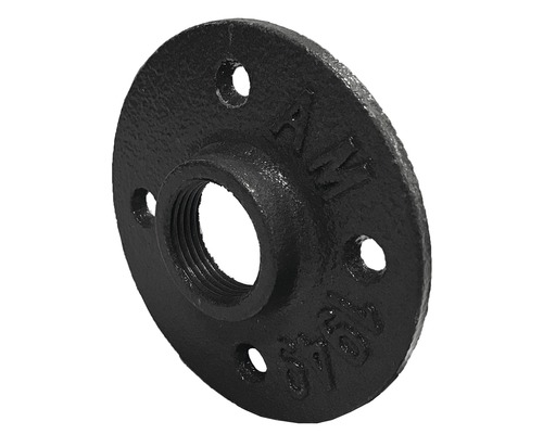 Schwarzer Temperguss-Flansch mit Gewinde und vier Befestigungslöchern
