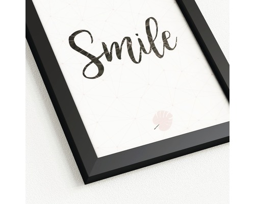 Image encadrée avec l''inscription Smile et motif de feuille