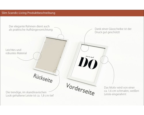 Zwei weisse Slim Scandic Bilderrahmen zeigen die Vorder- und Rückseite