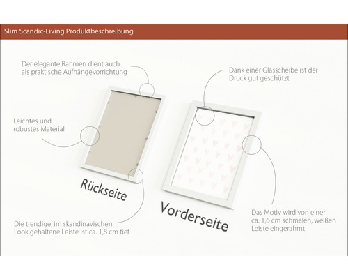 Zwei weisse Bilderrahmen zeigen Vorder- und Rückseite.