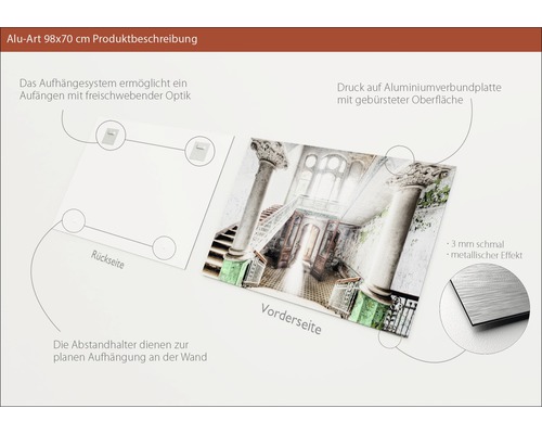 Alu-Art Druck 98x70 Zentimeter Produktbeschreibung mit Aufhängungssystem und Abstandhaltern