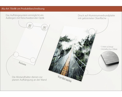 Aluminiumbild 70x98 Zentimeter mit Aufhängesystem und Motivdruck