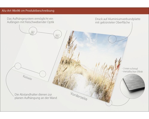 Aluminiumbild 98x98 cm mit Aufhängesystem und gebürsteter Oberfläche