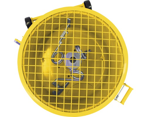 Innenansicht eines gelben Zwangsmischers mit Schutzgitter