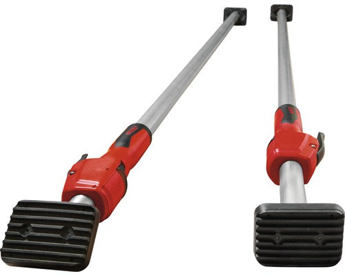 Zwei Deckenstützen mit schwarzem Fuss und rotem Griff