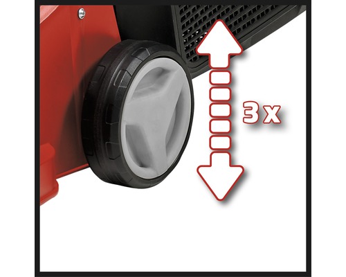 Roue à triple réglage de la hauteur sur un outil de jardin.