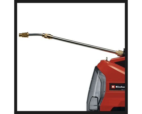 Logo Einhell sur pulvérisateur à pression sans fil avec lance de pulvérisation