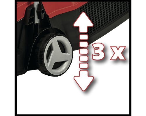 Réglage des roues avec triple réglage de la hauteur sur la tondeuse à gazon