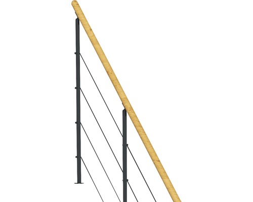 Geländer mit Holzhandlauf und Stahlseilen