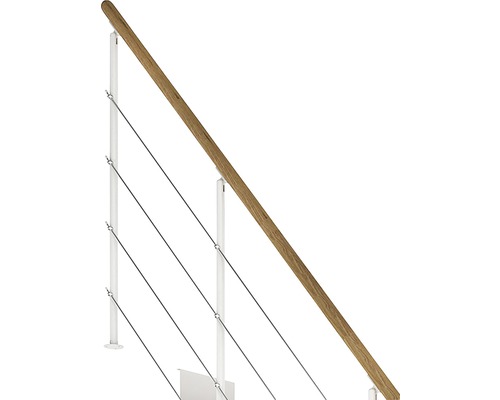 Garde-corps d''escalier avec main courante en bois et câbles en acier