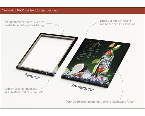 Description du produit d''une toile 50x50 cm avec cadre en MDF et structure de toile