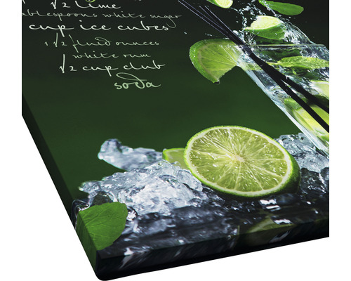 Image murale décorative avec recette de Mojito, citrons verts, glaçons et soda