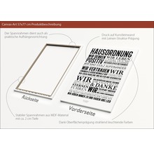 Leinwandbild 57x77 cm mit Schriftzug, Rück- und Vorderseite