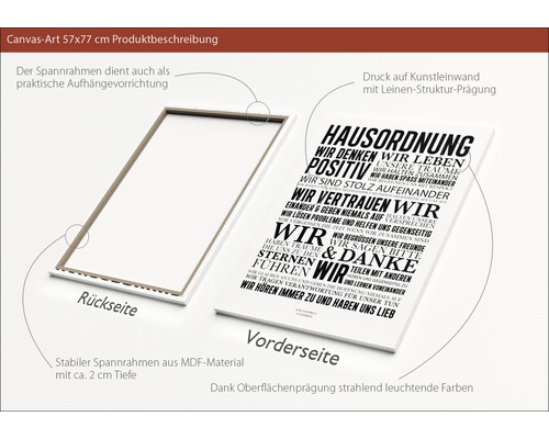 Leinwandbild 57x77 cm mit Schriftzug, Rück- und Vorderseite