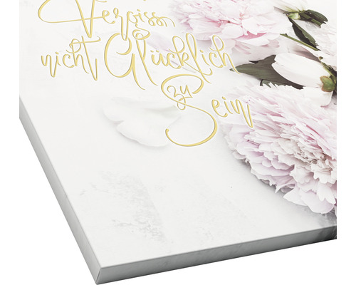 Tableau sur toile avec motif floral et la phrase Ne manquez pas d''être heureux