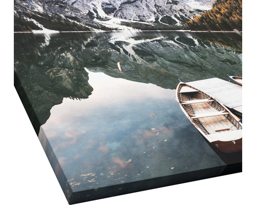 Tableau sur toile avec lac de montagne et bateaux