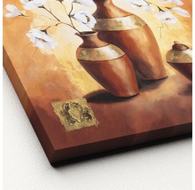 Peinture avec vases marron et fleurs blanches
