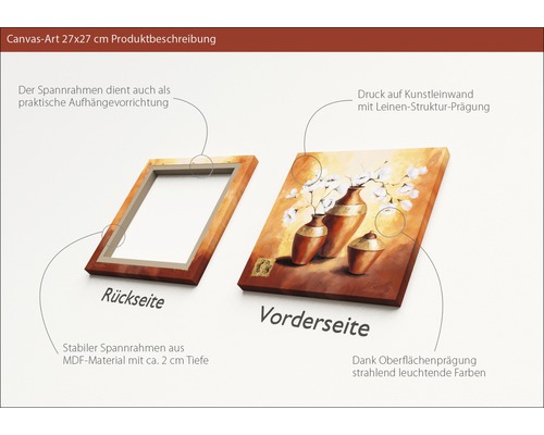 Produktbeschreibung Leinwandbild 27x27 cm mit Motiv und Keilrahmen aus MDF