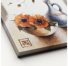 Peinture avec des fleurs et un pot dans des tons atténués