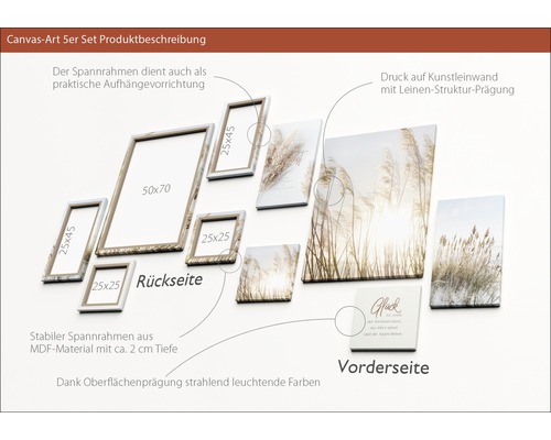 Leinwandbild Set mit Rahmen aus MDF Material und Pflanzen Motiven