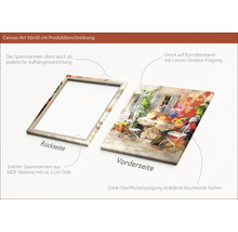 Description du produit d''une toile avec un motif de jardin, taille 50x50 cm, avec un cadre en MDF