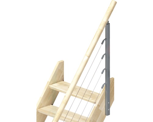 Escalier en bois avec rampe à câbles en acier inoxydable