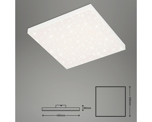 Quadratische LED Deckenleuchte mit Sternenhimmel-Effekt und Maßangaben