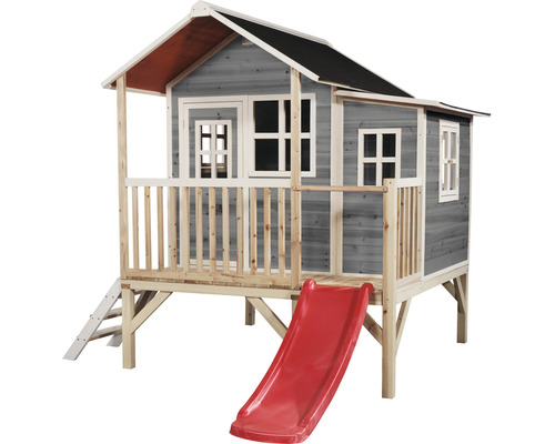 Spielhaus aus Holz mit Rutsche und Leiter