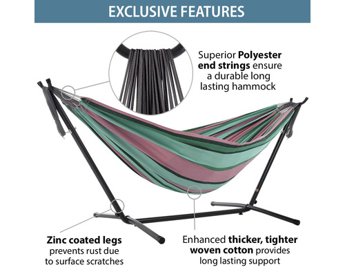 Gestreifte Hängematte mit Gestell aus verzinktem Stahl