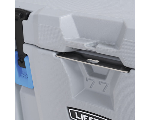 Detailansicht einer Kühlbox mit einer Kapazität von 77 Litern.
