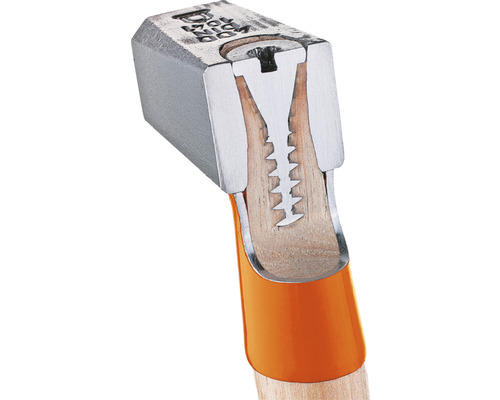 Querschnitt eines Zimmermannshammers mit Holzgriff und Stahleinsatz