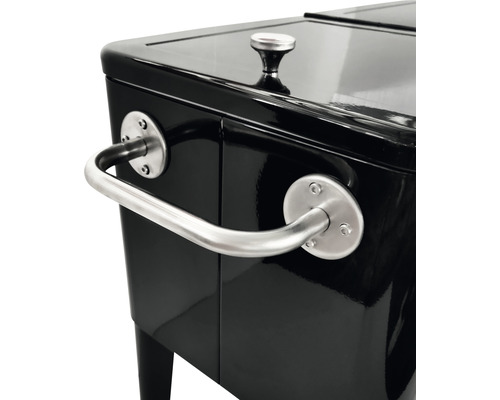 Détail d''une glacière noire avec poignée