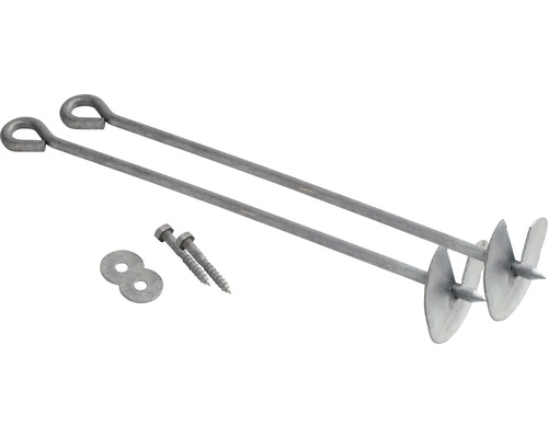 Deux ancrages au sol avec vis et rondelles